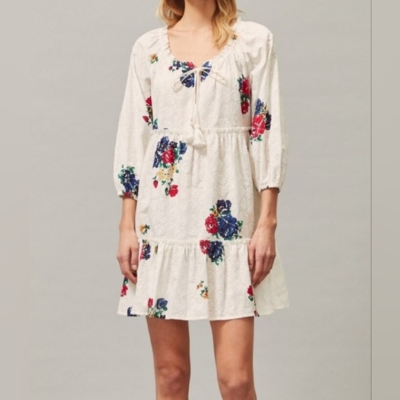 Tory Burch Floral Embroidered Ruffle Dress - Picture 1 of 11
